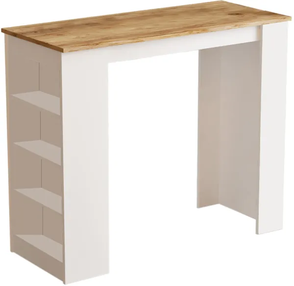 NORDVÄRK ST1 Bartisch, mit 3 Regalen - weiss und natur Melamin (120x51,6)