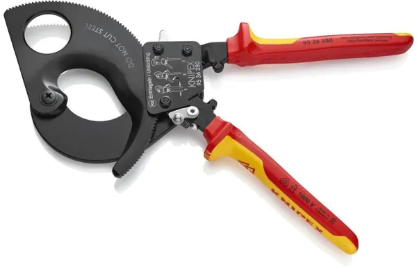 Knipex Kabelschere (Ratschensystem) schwarz lackiert, VDE-geprüft 280 mm