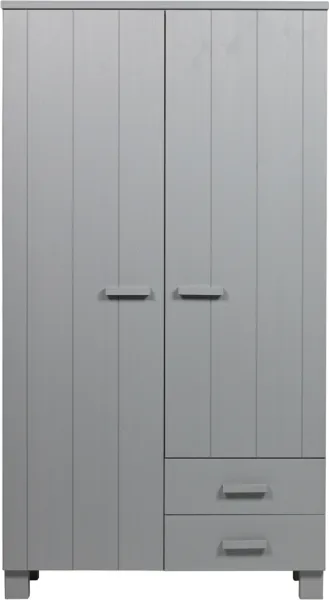 Dennis, Kleiderschrank mit zwei Schubladen, grau, H202x55x111 cm, Kiefernholz