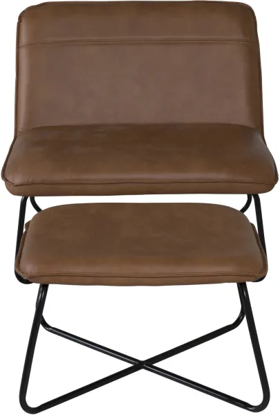 VENTURE DESIGN X-Loungesessel mit Fusshocker - braunes PU und schwarzes Eisen
