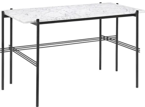 GUBI TS Schreibtisch 120 x 60 cm mit schwarzem Gestell und weisser Carrara-Marmorplatte