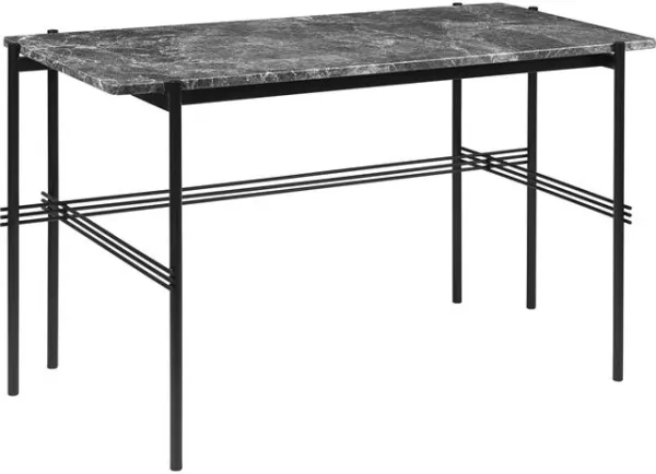 GUBI TS Schreibtisch 120 x 60 cm mit schwarzem Gestell und grauer Emperador-Marmorplatte