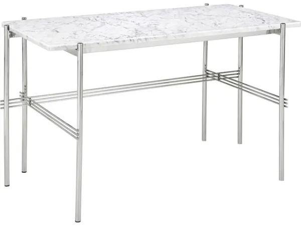 GUBI TS Schreibtisch 120x60 Polierter Stahl/Weisser Carrara-Marmor
